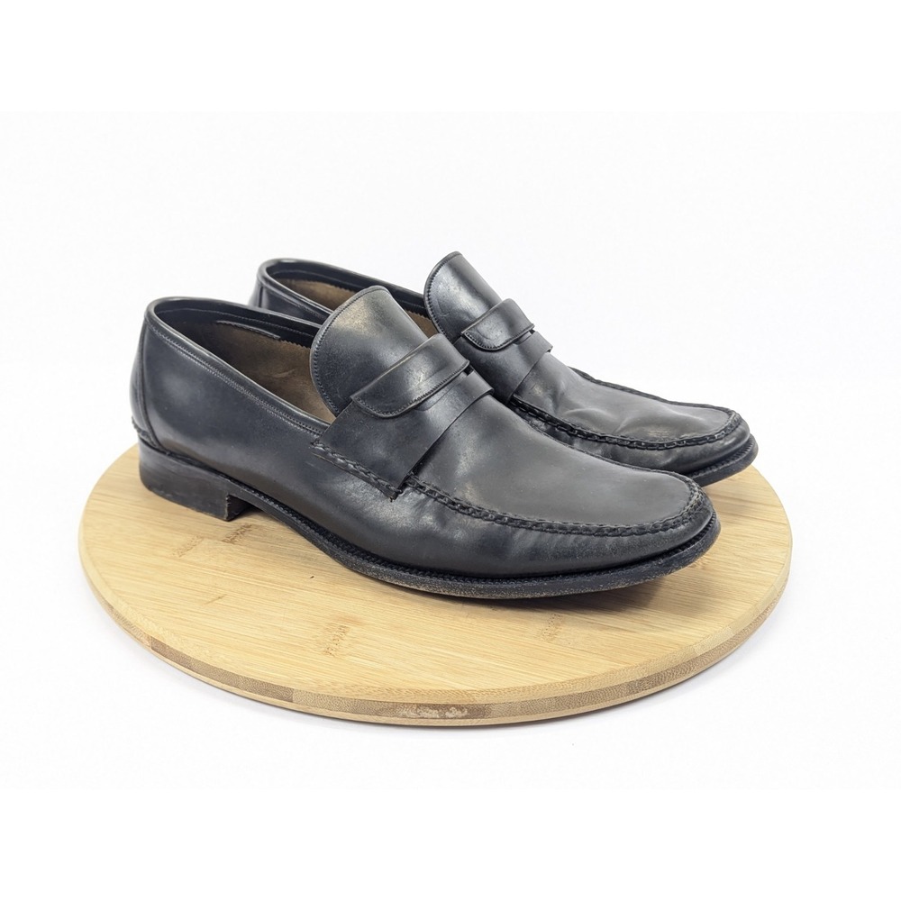 Brioni Black Leather Penny Loafers Square Moc Toe Slip On Dress Shoes‎ Mens 9.5
